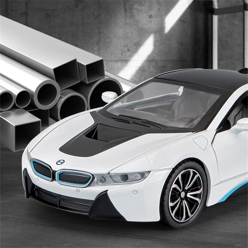 1/22 BMW I8 New Energy Car Alloy Sports Car Model Diecast Metal Racing Car Vehicles Model Simulation Sound Light Childrens Toys Gift
