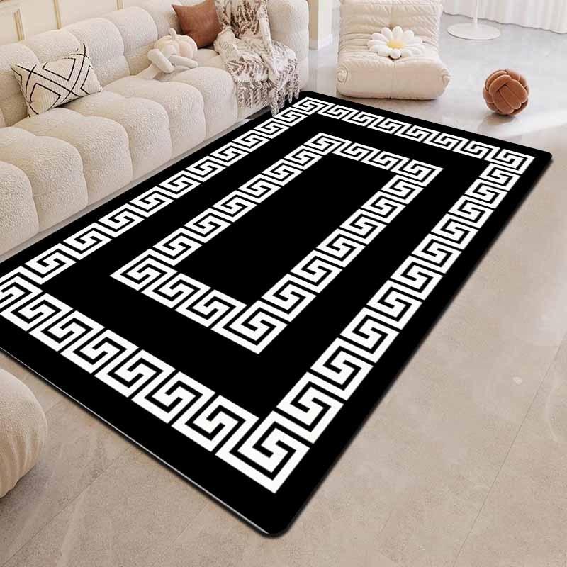 Greek Key Border Flannel Area Rug Classic Geometric Non-slip Floor Mat for Living Room Bedroom Sofa Decor Carpet