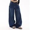 Women's American Retro Wide-Leg Scimitar Jeans - High Street Loose Fit with Big Pockets, Perfect for Spring and Autumn.
