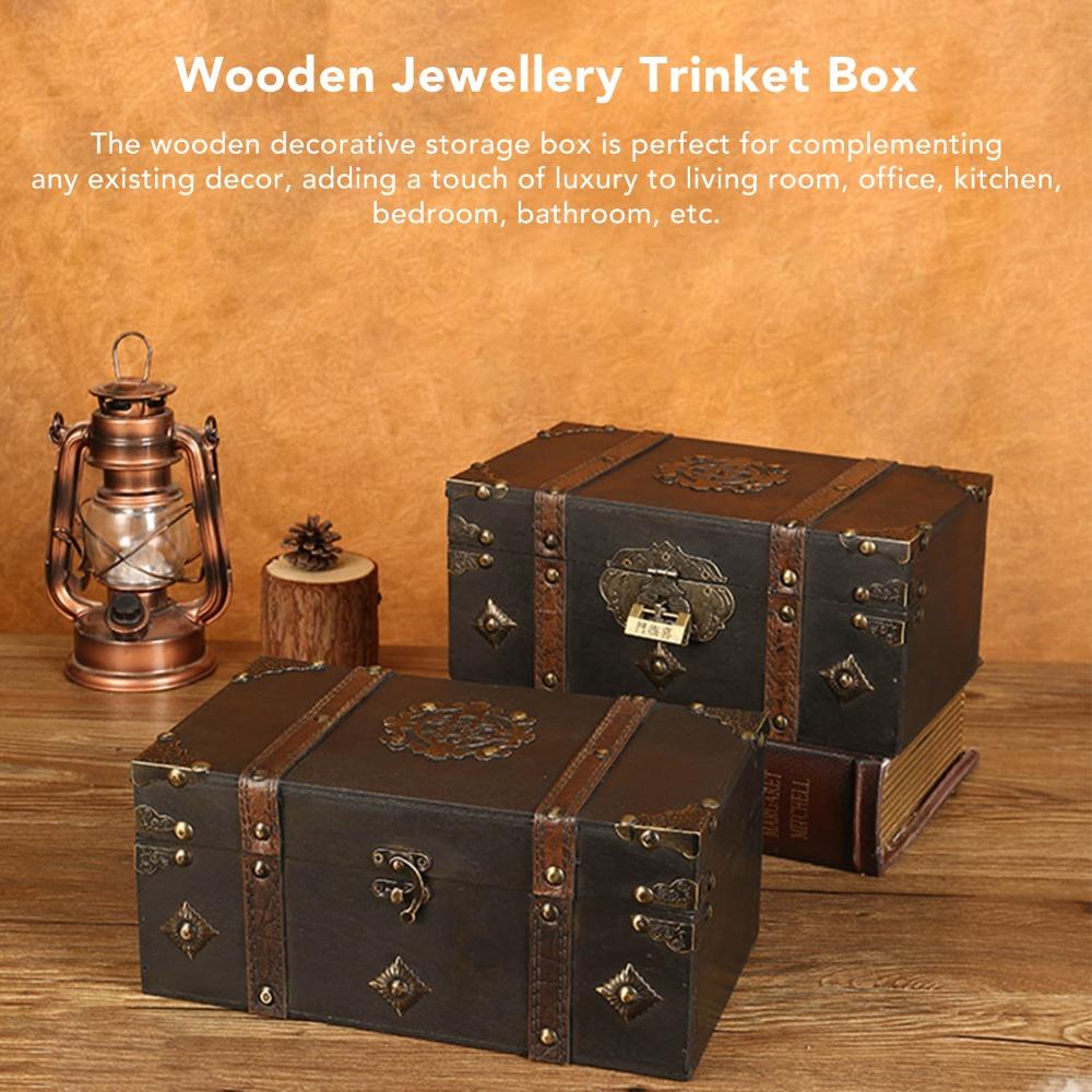 3pcs With Lock Wooden Storage Box Retro Decorative Storage Box Jewelry Trinket Box  For Jewelry