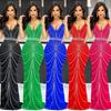 European and American Fashion Women's Sleeveless Rhinestone Spaghetti Strap Backless Long Dress