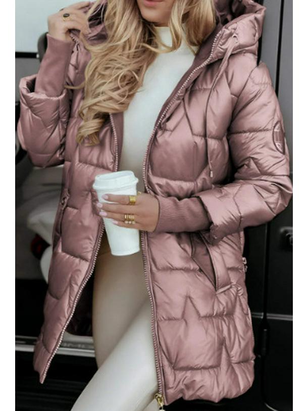 Herbst/Winter 2025 Kapuzen-Mittellanger Baumwollmantel mit drei Reißverschlüssen M rosa