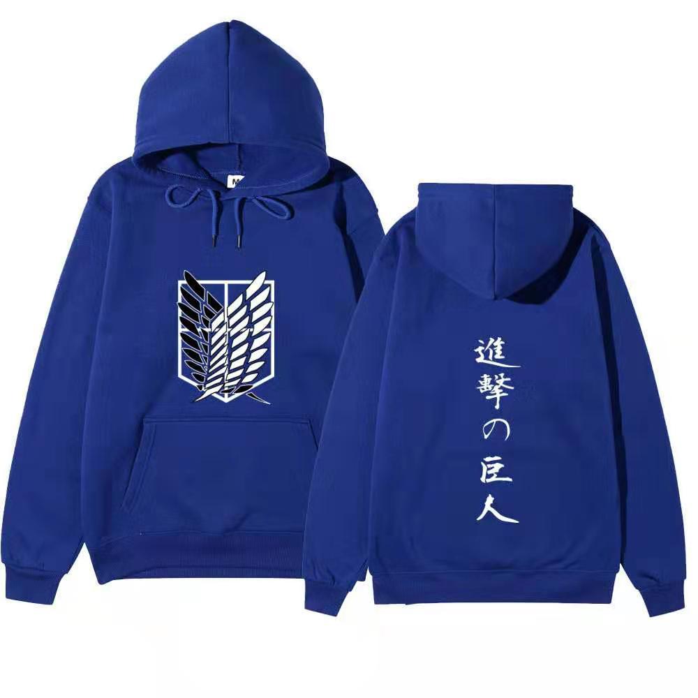 Attack On Titan Wings Of Freedom Hoodie Unisex Fleece Sweatshirt Front Logo Back Japanese Text Print Autumn Winter Pullover