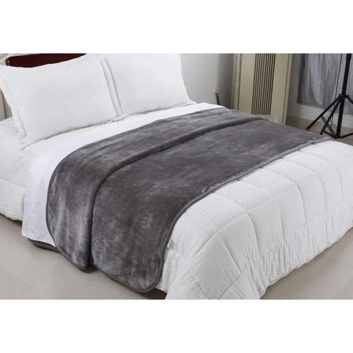 Couverture plaid - Uni gris - 220x240 cm - Douceur - Lavable en machine - Contemporain
