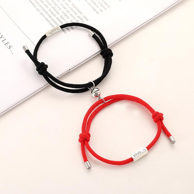 2pcs/Set Magnet Bracelet Couple Handmade Adjustable Rope Matching Braslet Infinite Love Pair Braclet Lucky Red Brazalete Gift