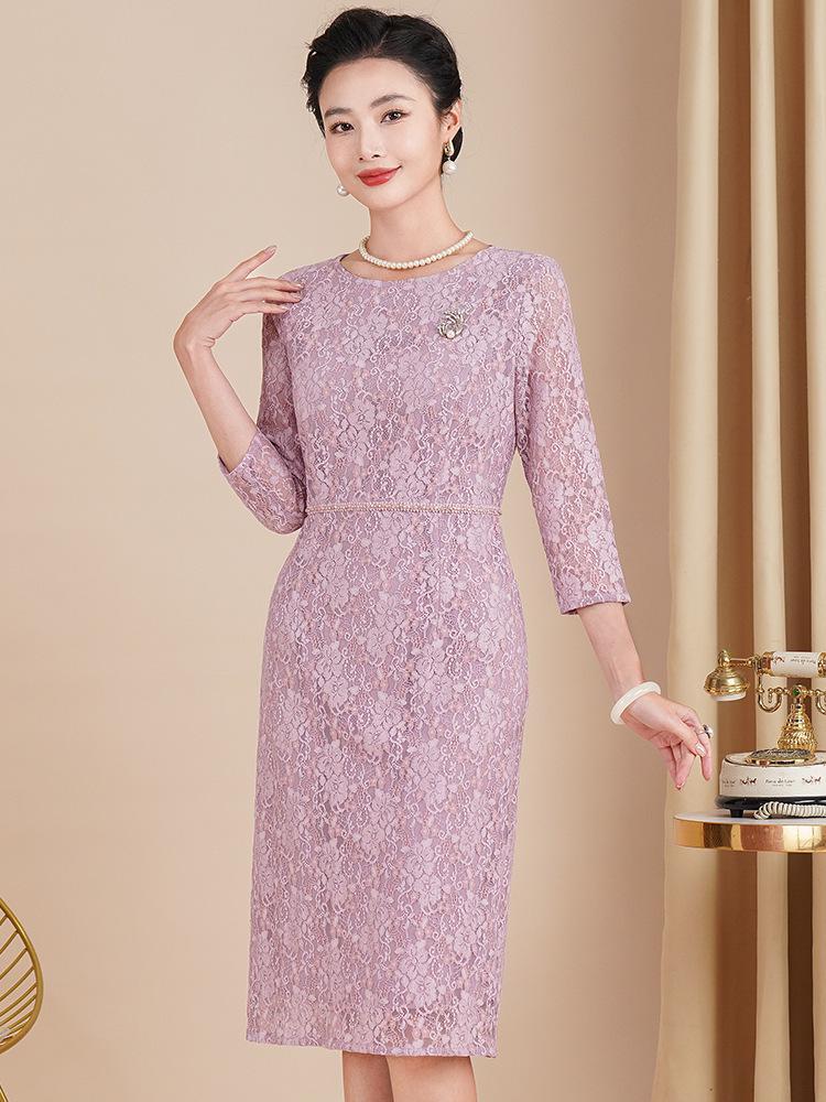 Spring 2025 Purple Mother-in-Law Formal Dress: Three-Quarter Sleeve, High-End, Plus-Size Skirt for Wedding Banquet.