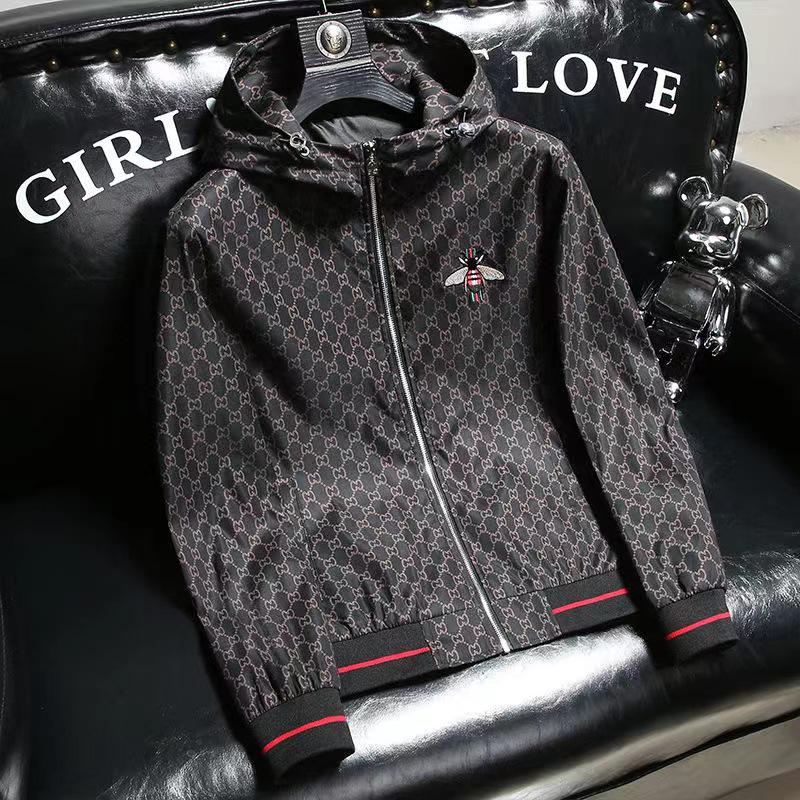 Men's Luxury European Embroidered Bee Hooded Jacket - Spring/Autumn