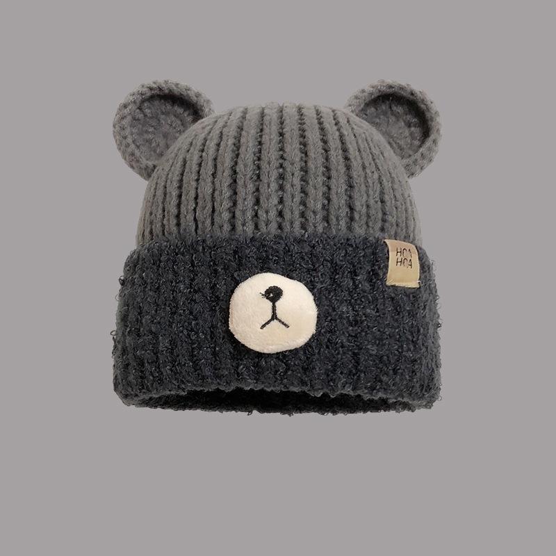 Autumn and Winter Bear Ear Ear Protection Hat Warm Bag Head Wool Hat Sweet and Cute Knitted Hat Student Versatile Hat Woman
