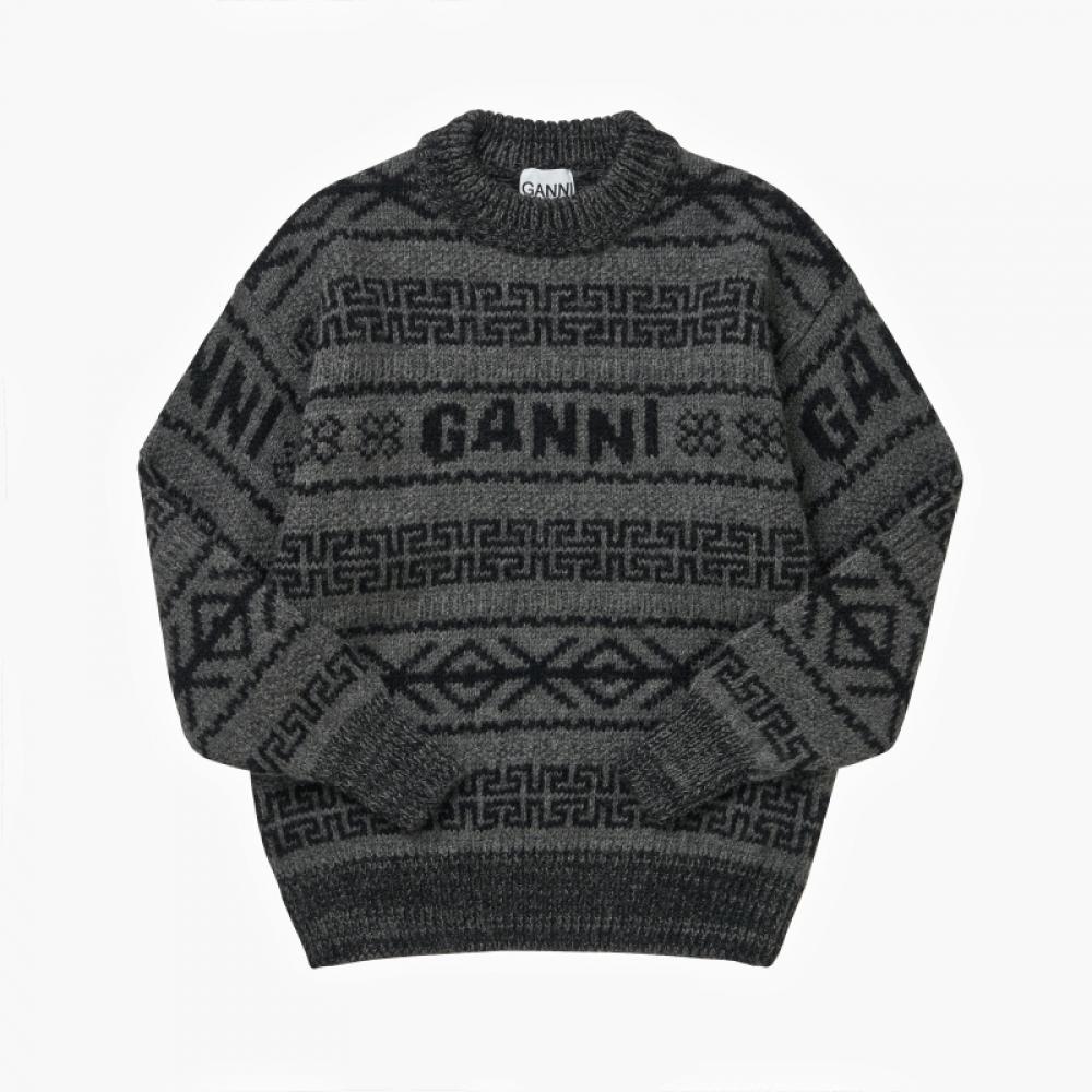 Ganni K2175 220 Graphic Logo LambSwool Women S Knit