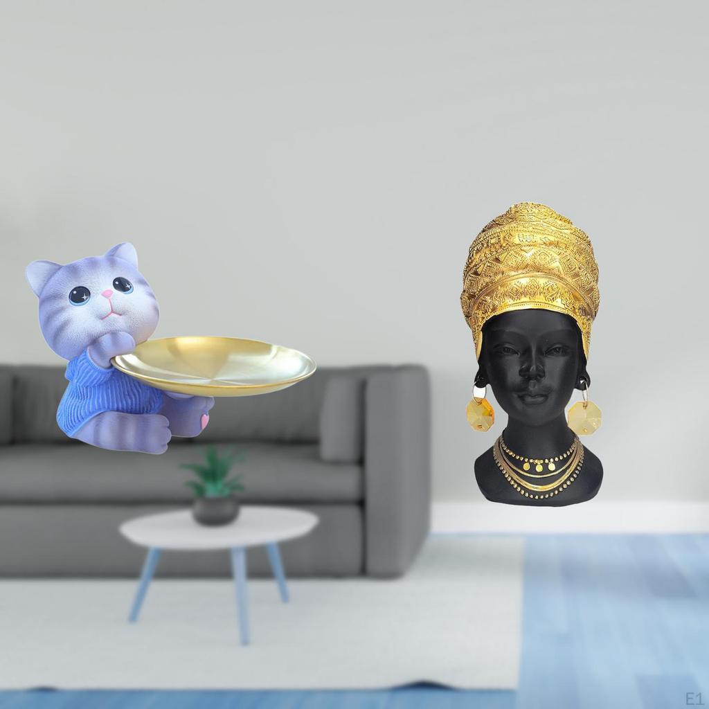 Modern Cat Resin Sculpture Tray And African Woman Figurine Centerpiece for Dining Table Cabinet