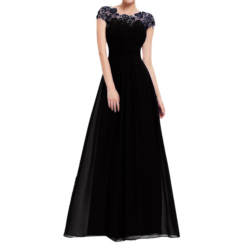 Women's Floral Formal Lace Vintage Short Sleeve Slim Wedding Maxi Dress
