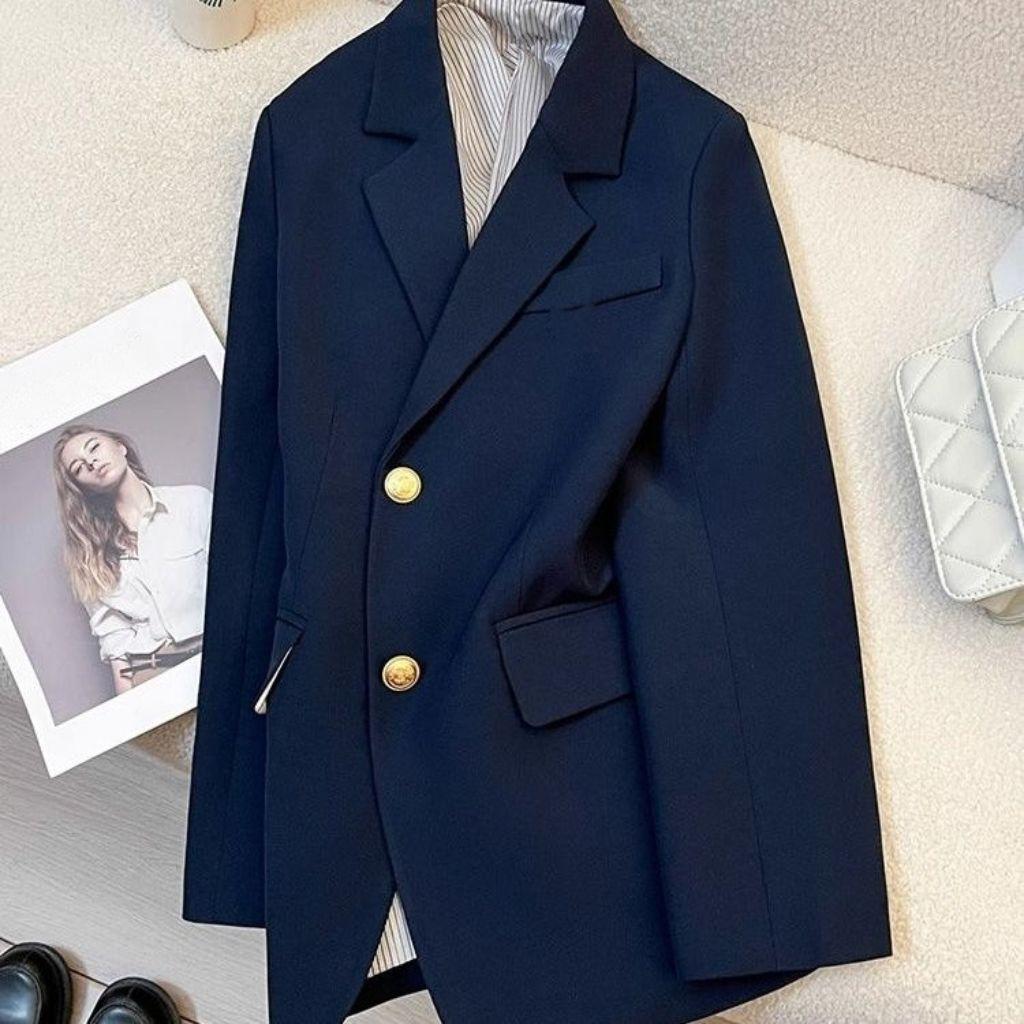 Модный женский пиджак с зазубренными лацканами, облегающий весенне-осенний пиджак, пальто M чёрный