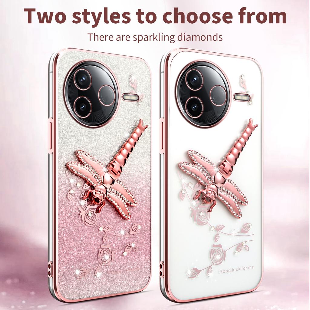 KADEM For Xiaomi Poco F7 Pro 5G/Redmi K80 5G Case Dragonfly Kickstand TPU Flowers Glitter Phone Cover