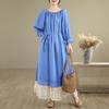 New French Style Oversize Off The Shoulder Dress Patchwork Lace Sweet One Neckline Slim and Long Look