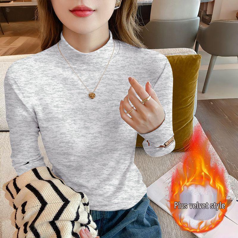 2025 Autumn Plus Size Slim Fit Long Sleeve Loose Base Layer Top for Women with Half High Neck