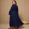Autumn and Winter European and American Elegant Solid Color Hairball Long Sleeve Waist Ruffle Edge A-shaped Skirt, Women's Clothing