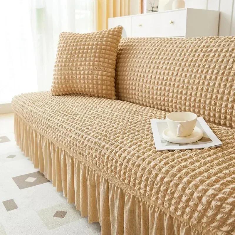 1PC S/M/L Seater Seersucker Sofa Slipcover High Stretch Couch Cover Thick Corner Sofa Protector Elastic Corner Couch Covers