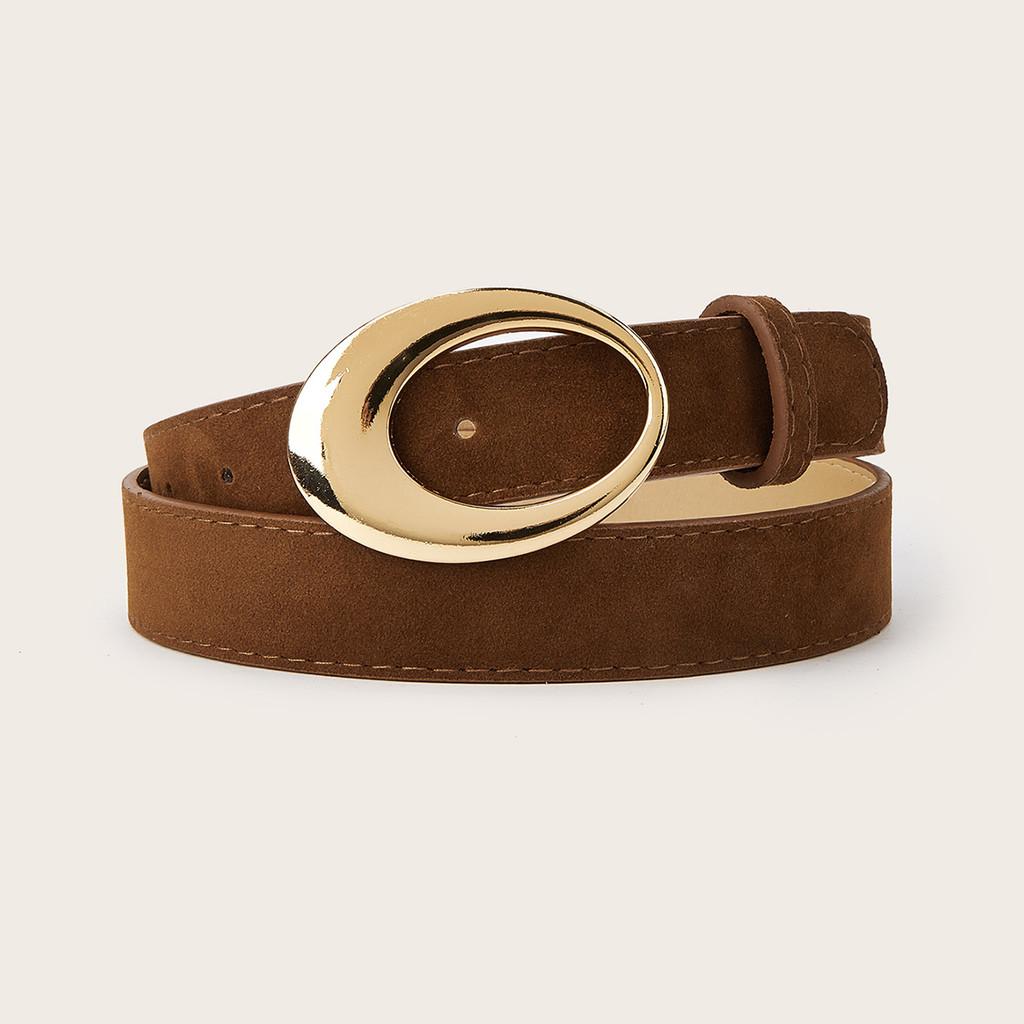Minimally Retro Gold Ring Buckle Decorative Suede Women Casual Belt For Fashion Accessories