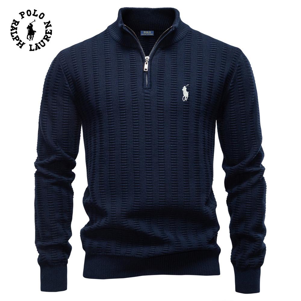 

Polo Ralph Lauren 2025 Осень и Зима Вышивка Новый Полосатый Жаккардовый Мужской Свитер Большого Размера, Стойка Воротник на Полумолнии Деловой Свитер M