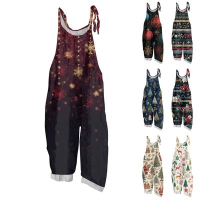 Women's Jumpsuit  Print Casual Loose Vintage Shoulder Strap Cotton Linen
