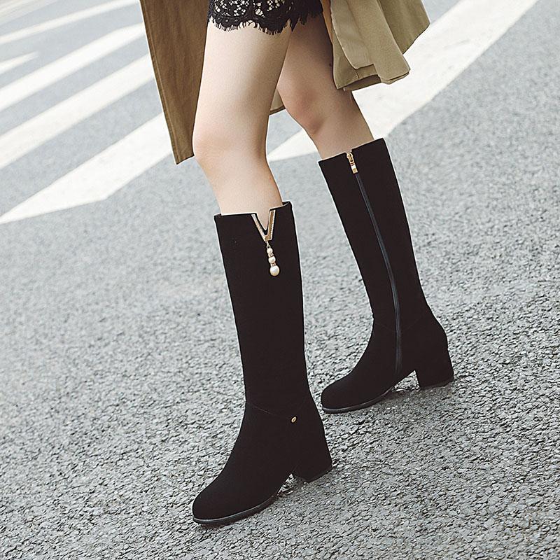 Women's High-heeled Boots Autumn and Winter Comfortable Versatile Thick-heeled Large-size Medium Boots