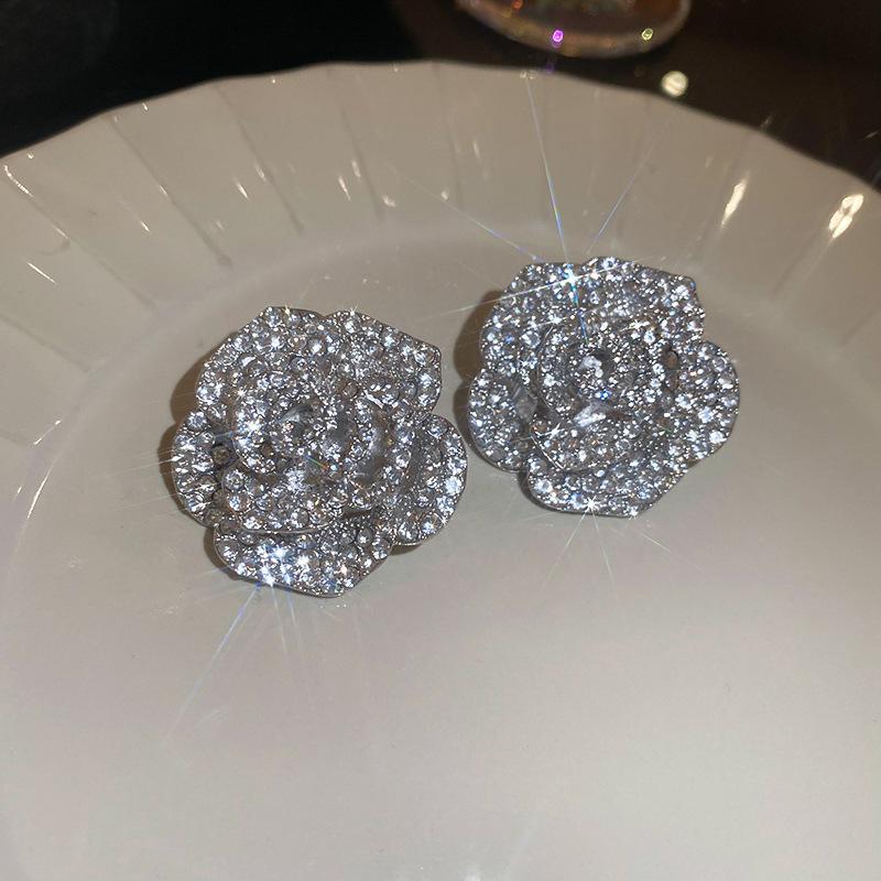 Серебряные серьги-гвоздики с длинной бахромой в виде цветка, инкрустированные бриллиантами, преувеличенные модные серьги