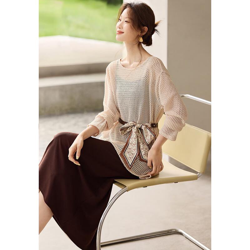 

Elegant Hollow-Out Two-Piece Dress & Cardigan Set S