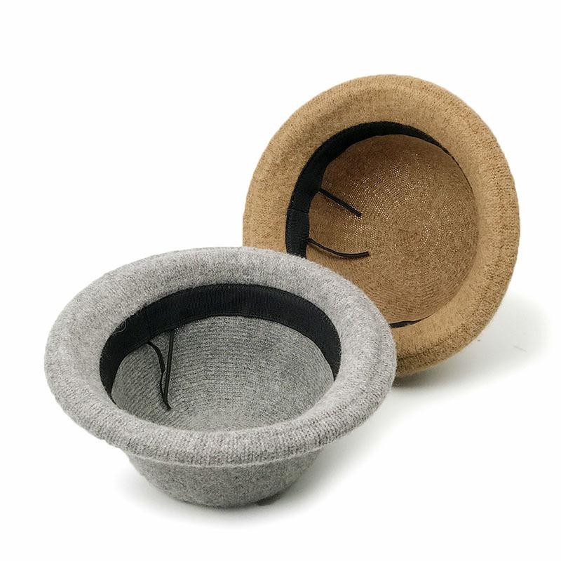 Rolled Bowler Hat Women's Winter Fashion Straw Hat Knitted Pot Hat Japanese Casual Versatile Bucket Hat