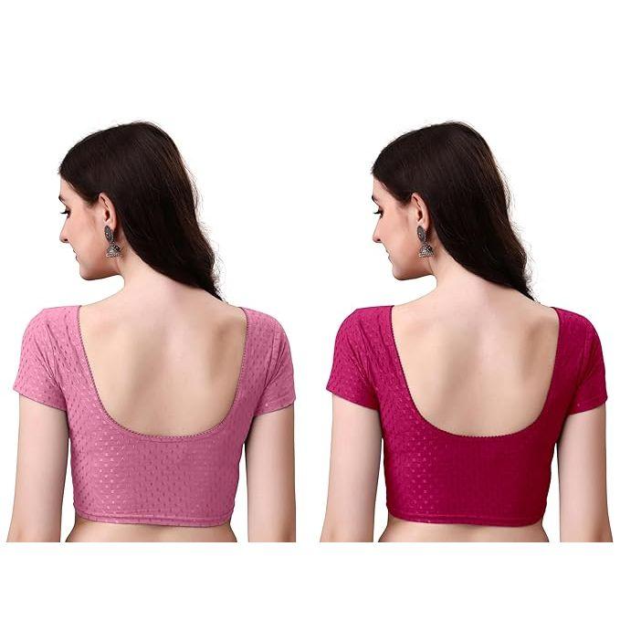 Women’s Cotton Saree Blouse Combo | Ready-to-Wear Round Neck Stitched Blouses | Soft Dobby Stretch Fabric | Party, Festive