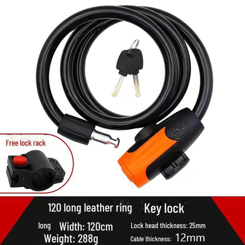 Universal Bike Lock: Anti-Theft Password Lock for Mountain Bikes & E-Bikes, Leather Ring, Portable Thick Cable Lock, Durable & Secure.