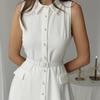 Summer and Autumn European and American New Solid Color Sleeveless Belt Pearl Buckle Slim Split Commuter Dress