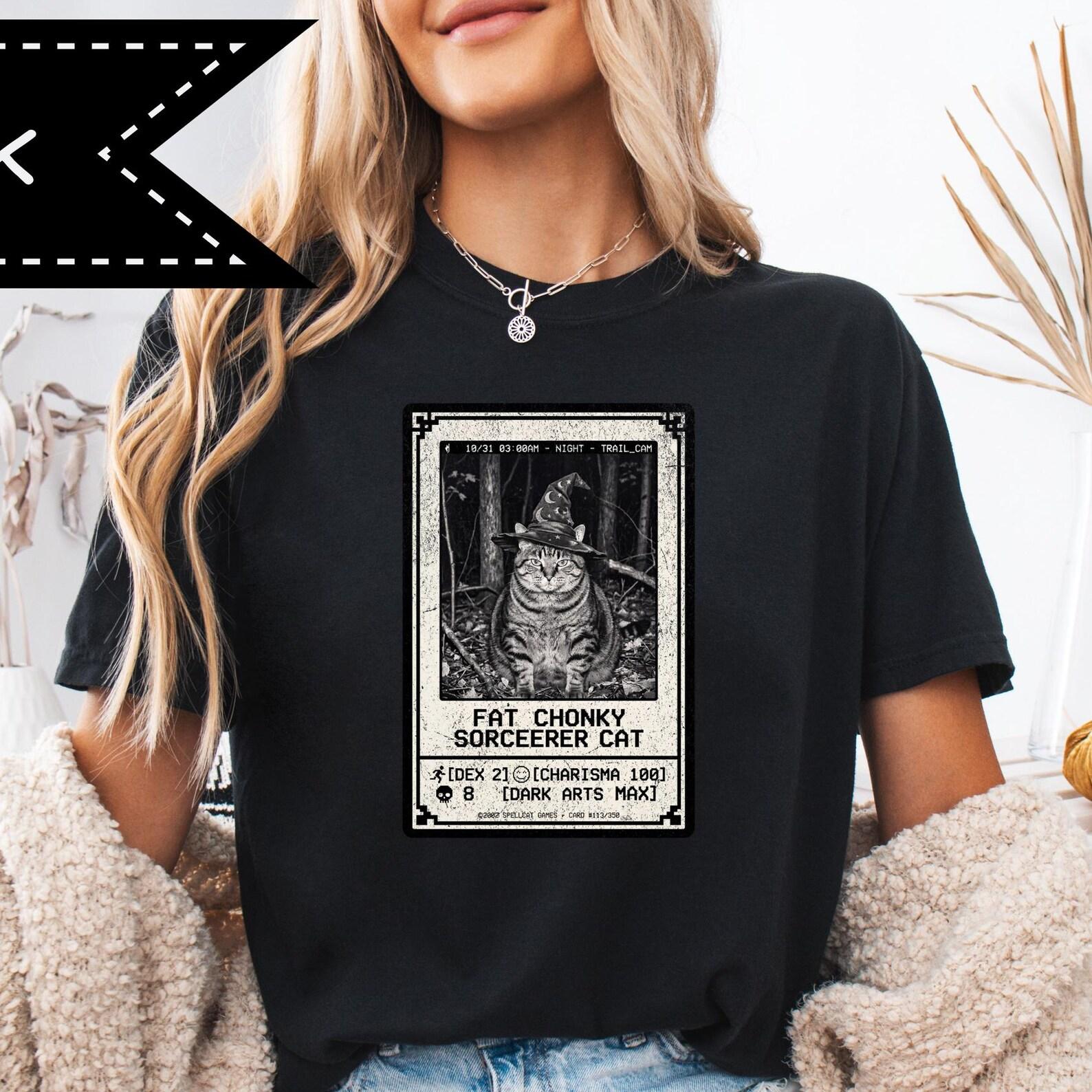 Fat Sorceerer Cat T-Shirt, Wizard Meme Graphic Tee, Cat Lover Gift 3XL