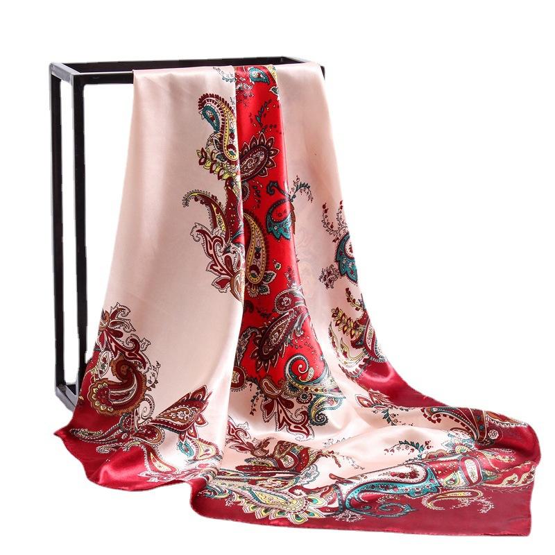 90 * 90cm New Silk Scarf Women'S Spring And Summer Decorative Scarf Sunscreen Travel Shawl Autumn And Winter Scarf Thin Edition