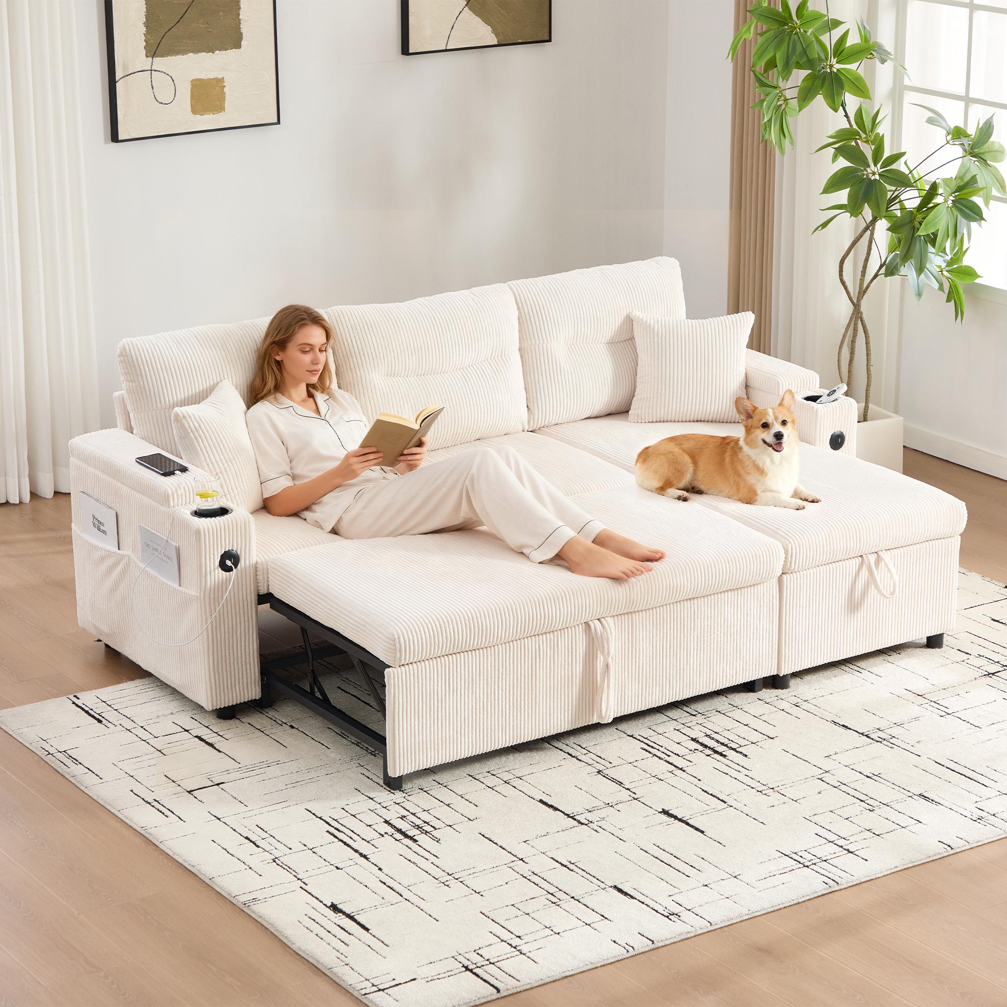 Modern 3-person corduroy sofa with storage