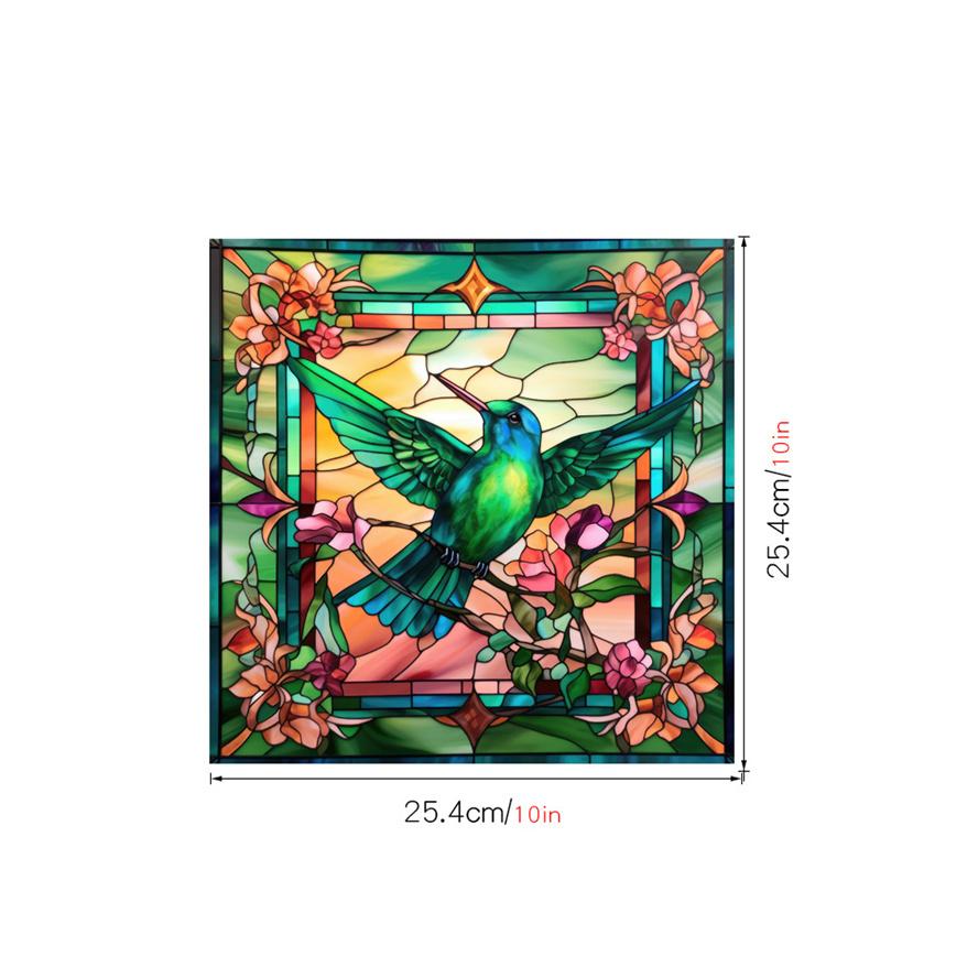 New Antique Color Dyed Hummingbird Iris Japonica Window Glass Electrostatic Sticker Detachable Decorative Film Home Decorations