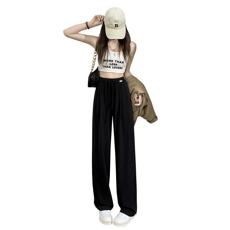 Narrow version wide-leg pants women's spring and summer new straight casual high-waisted thin high-end drape design suit pants