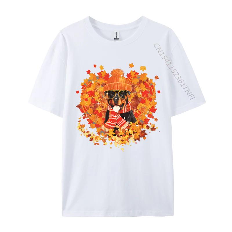 Rottweiler Dog Fall Pumpkin Autumn Tshirt Men Cute Printed Tshirts Adult Funny Tee Shirts Black Shirt Graphic Tees
