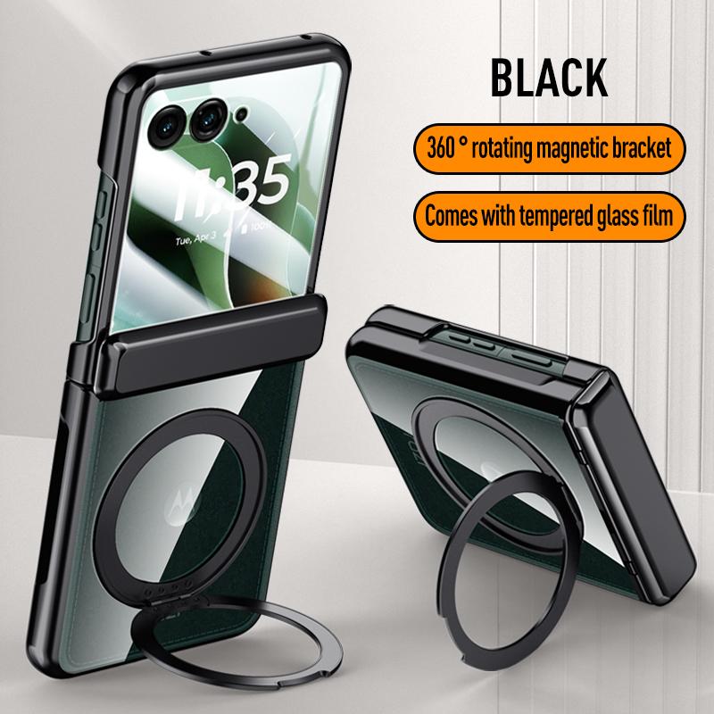 For MOTO Razr 60 60 Ultra 360° Swivel Alloy Bracket Magnetic & Bracket & Ring 3-in-1 Tempered Glass Film Anti-Drop Phone Case