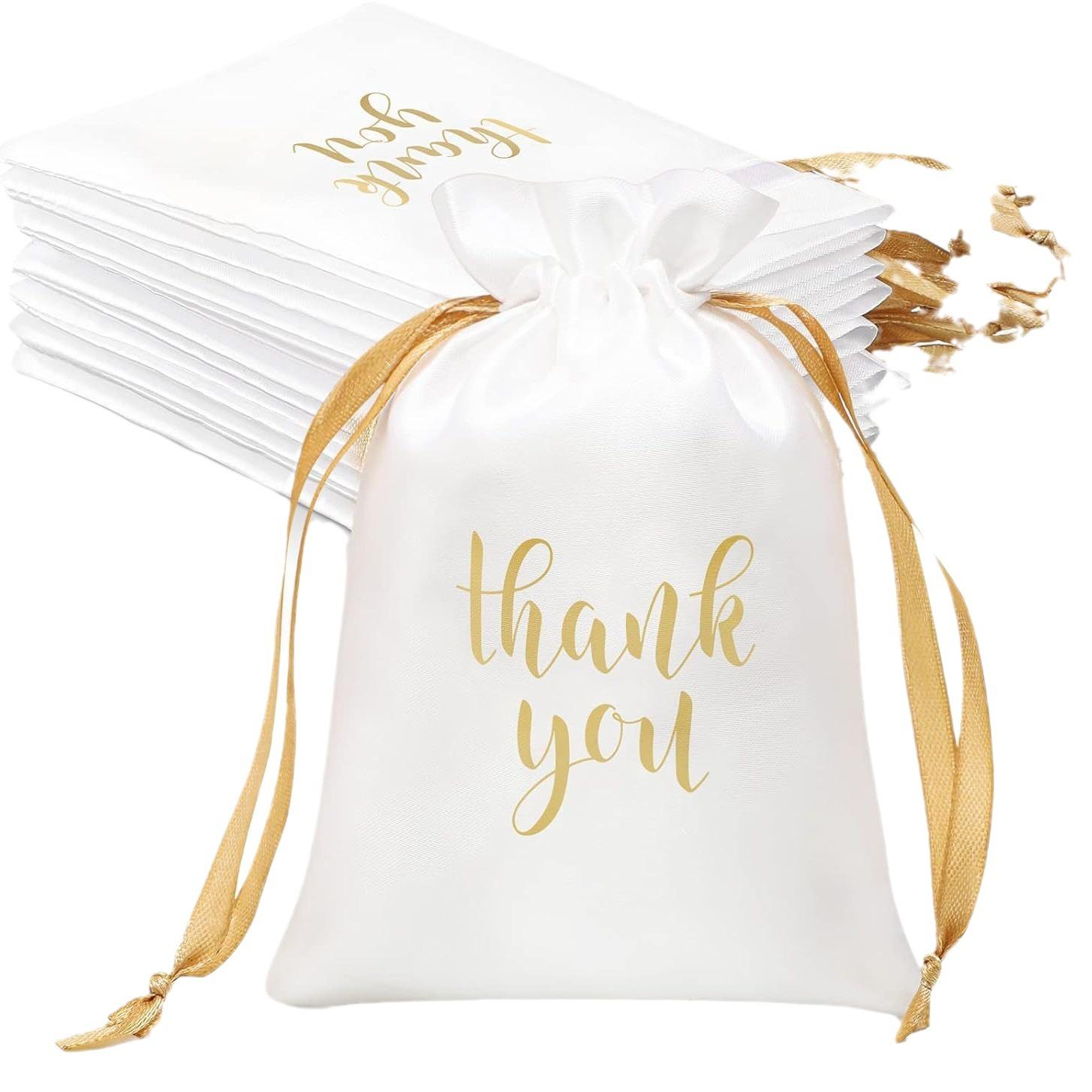 

10 шт., атласные подарочные пакеты «Спасибо» с кулиской - идеально подходят для свадеб, девичников, детских и дней рождения, 13x18 см 10pcs белый