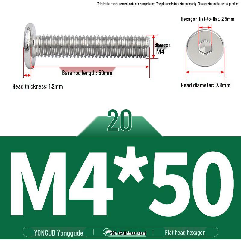 304 Stainless Steel Ultra-Thin Flat Head Hex Socket Bolt, M2-M12