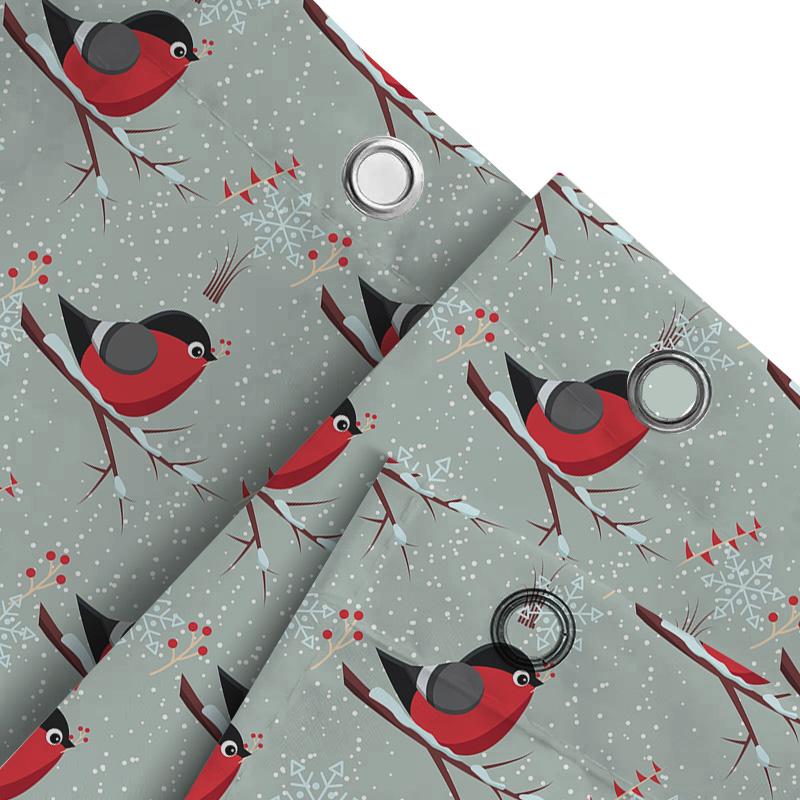 Modern Christmas Decor Shower Curtainred Robin Pattern Snowflake Print Waterproof Fabric Bathroom Decorations Hanging Rod 72X78I