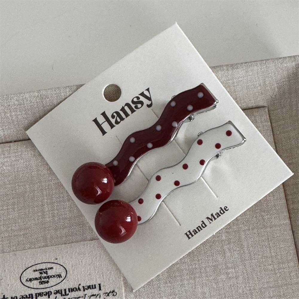 2 PCS Red Heart Bangs Duckbill Hair Clips Polka Dot and White Wave Point Hair Accessories  For Girls