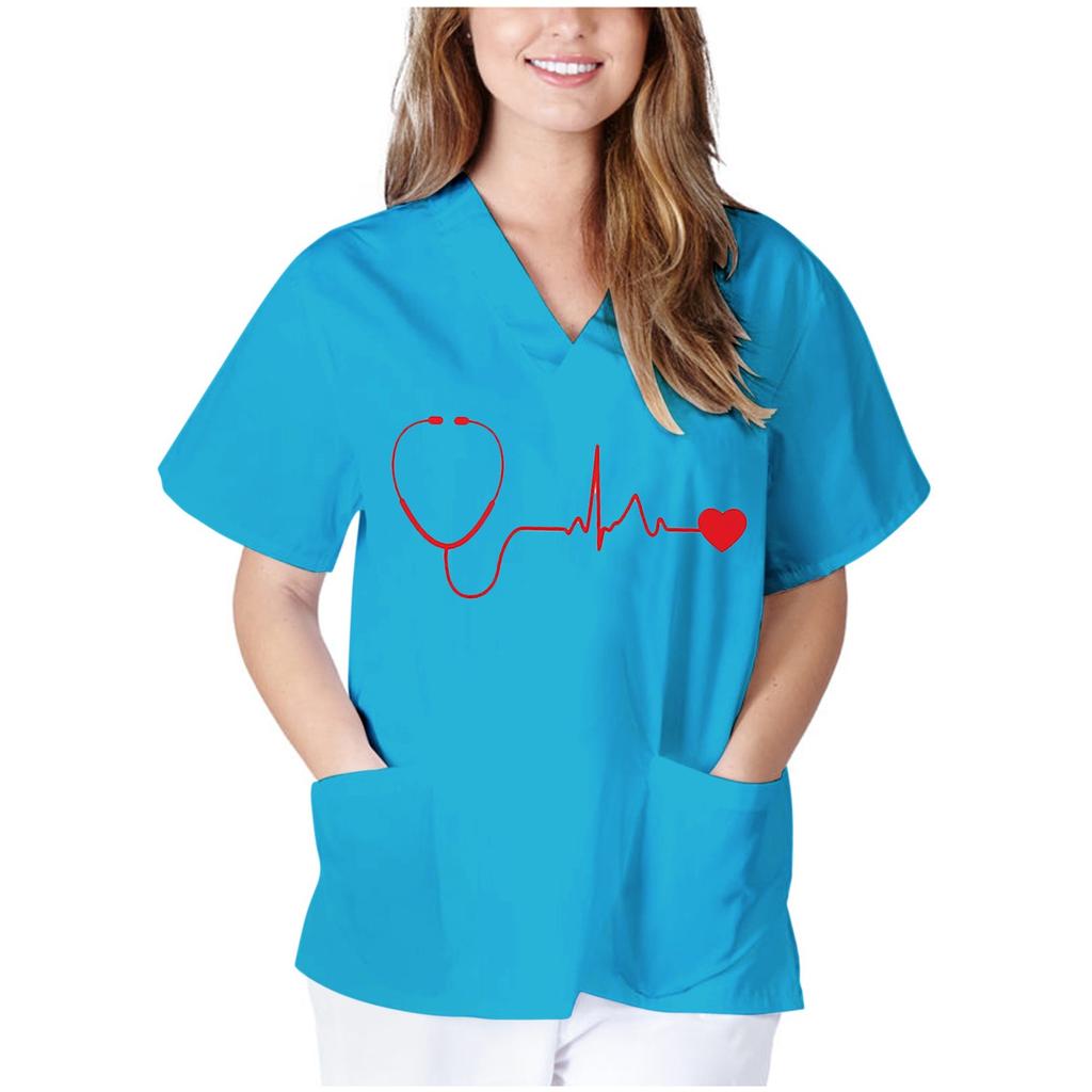 Women Short Sleeve V-neck Tops Working T-shirts