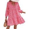 Women's Fashionable V-neck Fresh Printed Temperament Seven Inch Sleeve Dress
