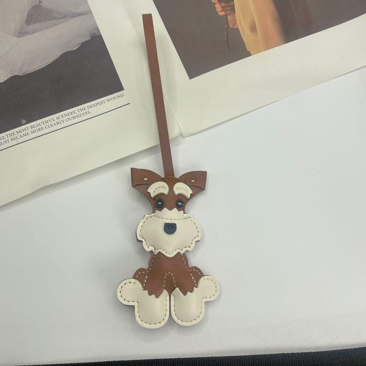 

Кожаный брелок для ключей в виде щенка шнауцера, шарм для сумки хаки