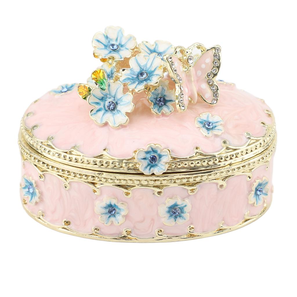 Hand Painted Trinket Box Enamel Vintage Jewelry Storage Box Metal Jewelry Organizer Decorative Rings Earrings Necklace
