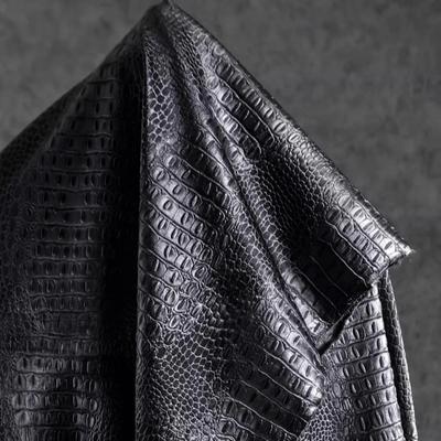 50x145cm PU Designer Fabric Black Crocodile Pattern Three-dimensional Texture Leather Leather Cloth Creative Leather Coat Bag