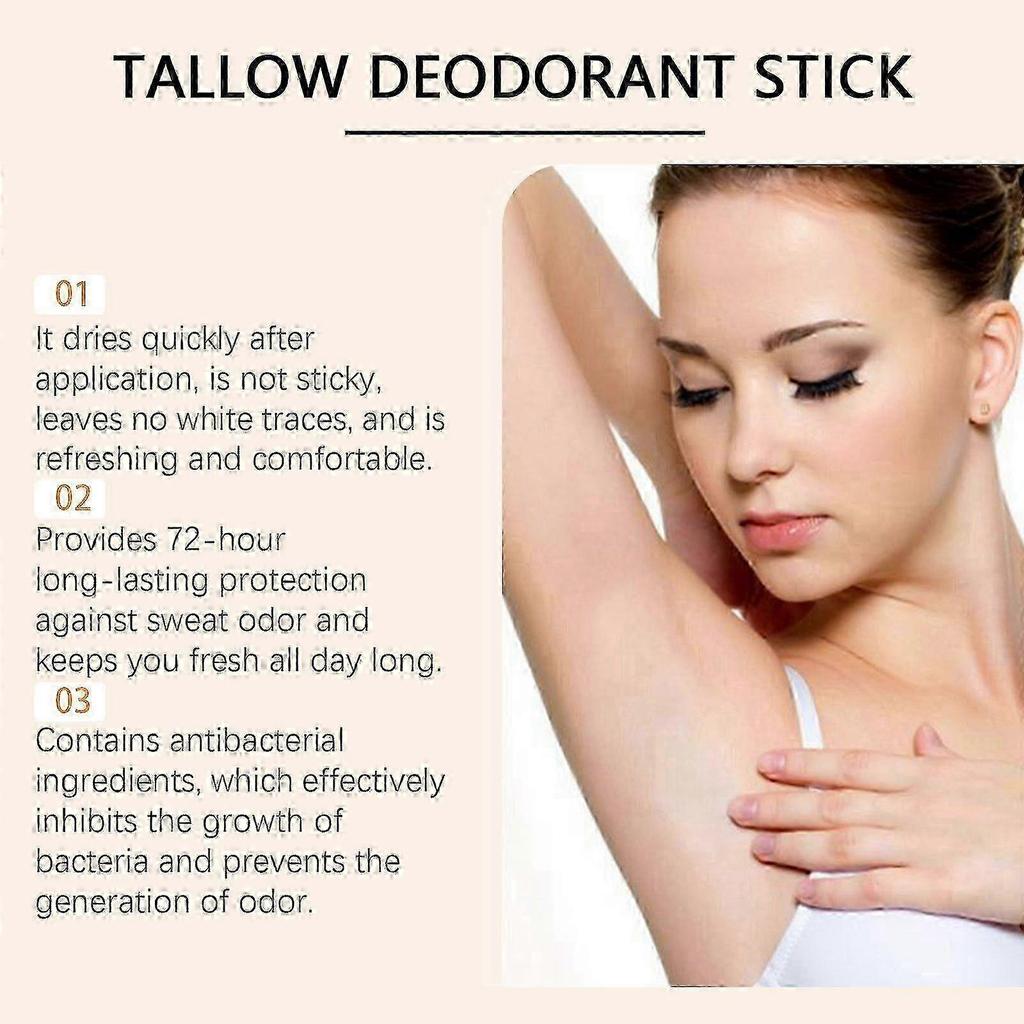 Rinderfett-Deodorant-Stick (von grasgefüttertem Rindfleisch), Duft nach Bergamotte, 48 Stunden Geruchskontrolle für Achseln und Intimbereich, Aluminiumfrei