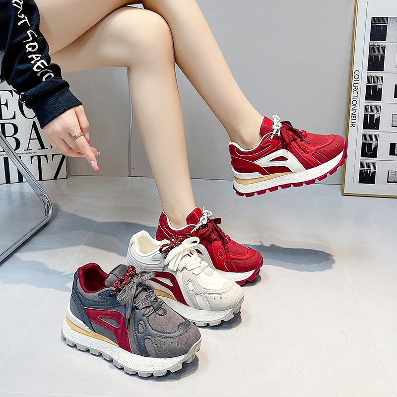 Inner height-increasing women's shoes, new autumn platform sneakers, running feet, small and lightweight dad shoes