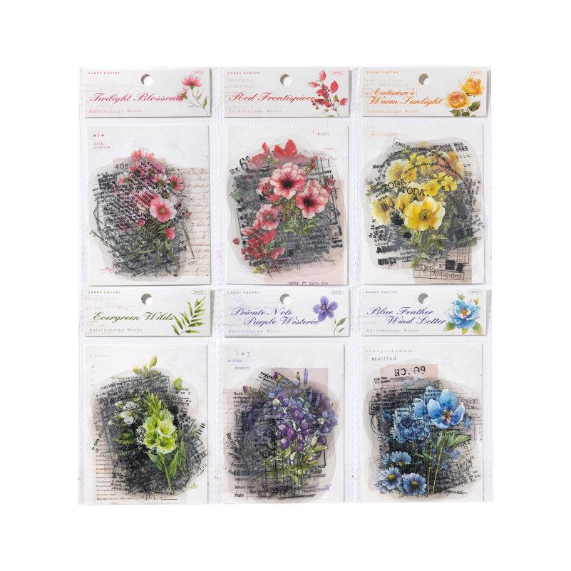 Tang Shi PET White Ink Sticker Pack - Kaleidoscope Diary Series, Retro Floral Scenery Theme, 10 Sheets, 6 Designs Available